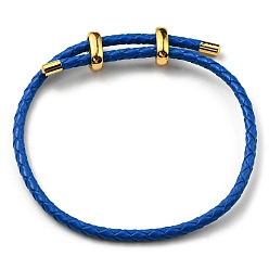 Blue Leather Braided Cord Bracelets, Adjustable Bracelet, Blue, Inner Diameter: 5/8~2-7/8 inch(1.5~7.3cm)