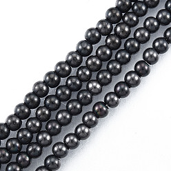 Black Electroplate Glass Beads Strands, Round, Black, 3mm, Hole: 0.8mm, about 128~138pcs/strand, 13.39 inch~15.28 inch(34~38.8cm)