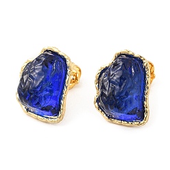 Blue Rack Plating Brass Stud Earring, Iceberg Melting Shaped Glass Earrings for Women, Long-Lasting Plated, Cadmium Free & Lead Free, Real 18K Gold Plated, Blue, 20x16mm