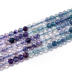 Fluorite Natural Fluorite Beads Strands, Gradient color, Faceted, Round, 3mm, Hole: 0.7mm, about 135pcs/strand, 15.35 inch(39cm)