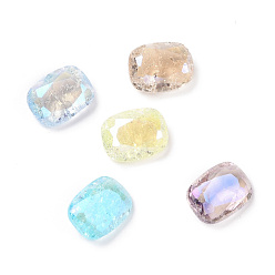 Mixed Color Crackle Moonlight Style Glass Rhinestone Cabochons, Pointed Back, Rectangle, Mixed Color, 8x6x3mm