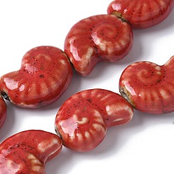 Red Ocean Series Handmade Porcelain Beads, Conch, Red, 20.5~21x16.5~17x8~8.5mm, Hole: 2mm, about 18pcs/strand, 14.02''~14.06''(35.6~35.7cm)