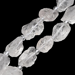Quartz Crystal Natural Quartz Crystal Beads Strands, Rock Crystal, Raw Rough, Nuggets, with Seed Beads, 13~23x12~16x6~13mm, Hole: 1mm, about 11~13pcs/strand, 7.44''(18.9cm)~7.99''(20.3cm)
