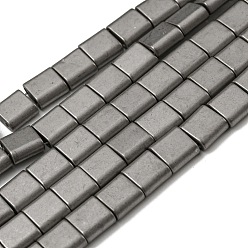 Gray Electroplated Non-magnetic Synthetic Hematite Beads Strands, Square, Matte Style, 2-Hole, Gray, 6x6x3mm, Hole: 1.2mm, about 69pcs/strand, 15.55 inch(39.5cm)
