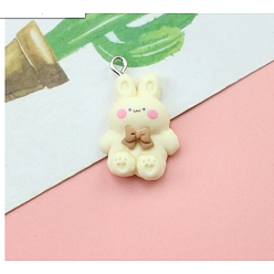 Antique White Resin Pendants, with Iron Loop, Rabbit, Antique White, 26x16x6.5mm, Hole: 2.5mm