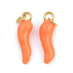 Оранжевый Латунь эмаль подвески, рог изобилия / итальянский рог корничелло амулеты, с прыжковых колец, золотые, стойки покрытие, без кадмия и без свинца, долговечный, оранжевые, 20.5x6x5 мм, отверстие : 3.4 мм