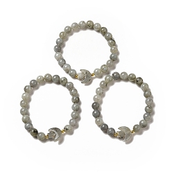 Лабрадорита Эластичный браслет из бисера с луной и звездой из натурального лабрадорита для женщин, внутренний диаметр: 2-1/8 дюйм (5.5 см)