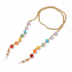Golden Chakra Jewelry, Eyeglasses Chains, Neck Strap for Eyeglasses, with Acrylic Round Beads, 304 Stainless Steel Lobster Claw Clasps, Alloy Beads, Aluminium Cable Chains and Rubber Loop Ends, Colorful, Golden, 27.76 inch(70.5cm)