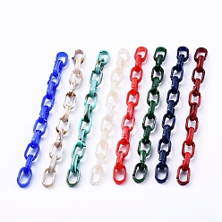 Mixed Color Handmade Acrylic Cable Chains, Imitation Gemstone Style, Flat Oval, Mixed Color, Links: 18.5x11.5x4.5mm, about 39.37 inch(1m)/strand