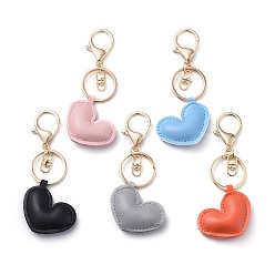 Mixed Color PU Leather Keychains, with Alloy Swivel Key Clasps and Iron Rings, Heart, Golden, Mixed Color, 109mm