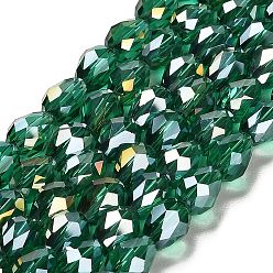 Cyan Electroplate Glass Beads Strands, AB Color Plated, Faceted Teardrop, Cyan, 12x8mm, 58pcs/strand, 26.5 inch