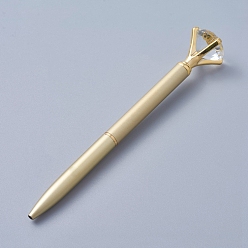 Pale Goldenrod Big Diamond Pen, Rhinestones Crystal Metal Ballpoint Pens, Turn Retractable Black Ink Ballpoint Pen, Stylish Office Supplies, Pale Goldenrod, 14x0.85cm