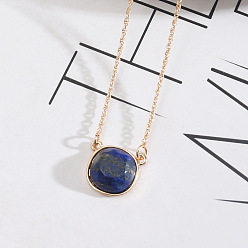 lapis lazuli Natural Stone Inlaid Fashion Pendant Necklace with Unique Charm - European Style Jewelry