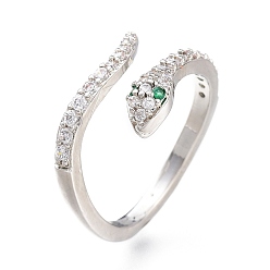 Платина Регулируемые латунные кольца-манжеты с микропаве из фианита в виде змеи, открытые кольца, долговечный, платина, размер США 7 (17.3 мм)