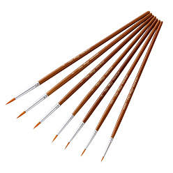 Saddle Brown Line Drawing brush, Nylon Brushes with Wooden Handle, for Detail Painting, Ceramic Glazing, Saddle Brown, 19~20cm, 7pcs/set