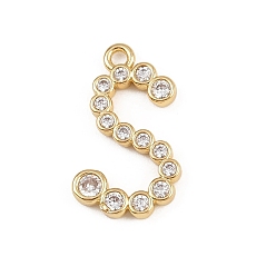 Letter S Латунные микро проложить кубического циркония подвески, стойки покрытие, долговечный, без кадмия и без свинца, реальный 18 k позолоченный, Письмо с, 18x11x2 мм, отверстие : 1.5 мм