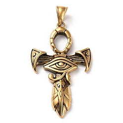 Antique Golden Ion Plating(IP) 304 Stainless Steel Big Pendants, Ankh Cross with Eye of Ra/Re Egypt Charm, Antique Golden, 54.5x32x5.5mm, Hole: 4x8mm