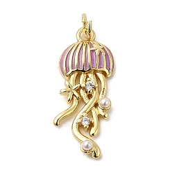 Средняя Орхидея Латунь эмаль подвески, с пластмассовой жемчужиной abs, с прыжковых колец, стойки покрытие, медуза, реальный 18 k позолоченный, средне орхидеи, 27x10.5x3 мм