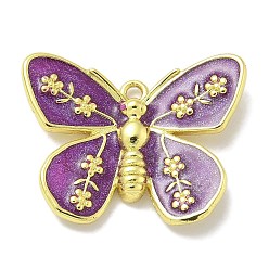 Фиолетовый Подвески из латуни с эмалью в стойку, долговечный, без свинца и без кадмия, бабочки прелести, реальный 18 k позолоченный, фиолетовые, 14.5x22.5x3 мм, отверстие : 1.5 мм