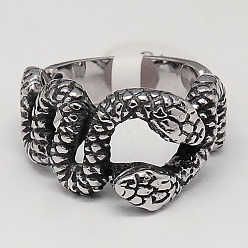 Antique Silver Personalized Retro 304 Stainless Steel Snake Rings for Men, Antique Silver, 17~23mm