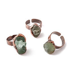 Флюорит Открытое кольцо-манжета с натуральным флюоритом неправильной формы, ювелирные изделия из красной меди из латуни для женщин, без кадмия и без свинца, внутренний диаметр: 17~19 мм