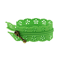 Lime Green Nylon Zipper, with Antique Bronze Iron Findings, Hollow Flower Pattern, Garment Accessories, Lime Green, 20cm