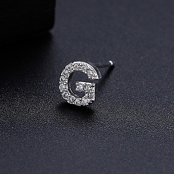 Letter G Platinum Brass Micro Pave Cubic Zirconia Stud Earrings, Initial Letter, Letter G, No Size