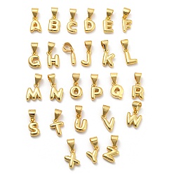 Letter A~Z Brass Charms, Real 18K Gold Plated, Long-Lasting Plated, Lead Free & Cadmium Free, Letter Charm, Letter A~Z, 9~10.5x3~8x2~2.5mm, Hole: 5x3.5mm