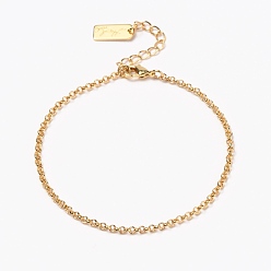 Real 18K Gold Plated Brass Rolo Chain Bracelets, with Lobster Claw Clasps, Long-Lasting Plated, Word Hand Made, Real 18K Gold Plated, 7 inch(17.8cm)