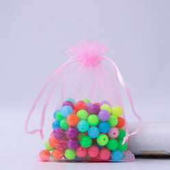 Pearl Pink Rectangle Organza Drawstring Bags, 10x8cm