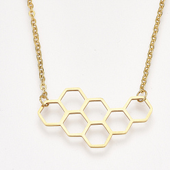 Golden 201 Stainless Steel Pendant Necklaces, with Cable Chains, Honeycomb, Golden, 17.7 inch(45cm), 2mm, Honeycomb: 20x34.5x1mm