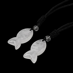 Хрусталь Подвеска в виде рыбы из натурального кварца на черном нейлоновом шнуре, 28.35 дюйм (72 см)