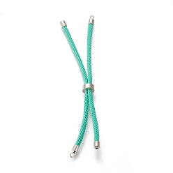 Medium Turquoise Nylon Twisted Cord Bracelet, with Brass Cord End, for Slider Bracelet Making, Medium Turquoise, 9 inch(22.8cm), Hole: 2.8mm, Single Chain Length: about 11.4cm