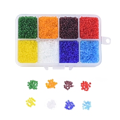 Mixed Color Glass Seed Beads, Frosted Colors, Round Hole, Round, Mixed Color, 2mm, Hole: 1mm, 8colors, 23g/color, 184g/box
