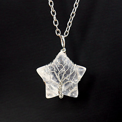 Quartz Crystal Natural Quartz Crystal Star Pendant Necklace, with Platinum Alloy Chains, 20.87 inch(53cm)
