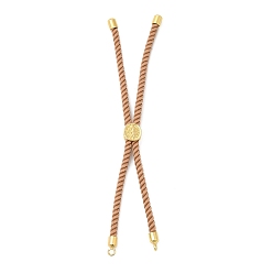 BurlyWood Twisted Nylon Cord Silder Bracelets, Link Bracelet Making for Connector Charm, with Long-Lasting Plated Golden Brass Cord End & Alloy Tree of Life, BurlyWood, 8-3/4~8-7/8 inch(22.2~22.6cm), Hole: 2mm