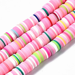 Pink Handmade Polymer Clay Beads Strands, for DIY Jewelry Crafts Supplies, Heishi Beads, Disc/Flat Round, Pink, 8x0.5~1mm, Hole: 2mm, about 350~387pcs/strand, 15.75 inch~16.14 inch(40~41cm)