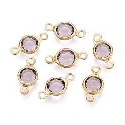 Сливовый Ионное покрытие (ip) 304 нержавеющая сталь со стеклянными соединителями, плоские круглые ссылки, реальный 18 k позолоченный, слива, 12.5x7x2 мм, отверстие : 1.5 мм