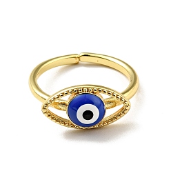 Средно-синий Эмалированное кольцо-манжета с конским глазом, позолоченные латунные украшения для женщин, без кадмия и без свинца, светло-синий, размер США 7 1/2 (17.7 мм)