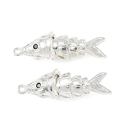 Серебро Латунные микро проложить кубического циркония подвески, рыбы прелести, серебряные, 30x9x8.5 мм, отверстие : 1.5 мм