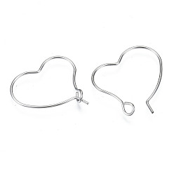 Stainless Steel Color 304 Stainless Steel Hoop Earring Findings, Wine Glass Charm Rings, Heart, Stainless Steel Color, 22x20x0.6mm, Pin: 0.6mm