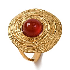 Красный Агат Круглые натуральные перстни из сердолика, золотистый тон 304 манжеты из нержавеющей стали для женщин, 22 мм, внутренний диаметр: регулируемый
