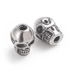 Antique Silver Halloween 304 Stainless Steel Beads, Skull Head, Antique Silver, 11.2x8x9mm, Hole: 2mm