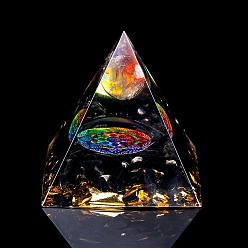 Obsidian Orgonite Pyramid Resin Energy Generators, Reiki Natural Amethyst Round & Obsidian Chips Inside for Home Office Desk Decoration, 60x60x60mm