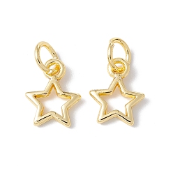 Real 18K Gold Plated Rack Plating Alloy Charms, with Jump Rings, Long-Lasting Plated, Cadmium Free & Lead Free, Hollow Star, Real 18K Gold Plated, 12x9.5x2mm, Hole: 4mm