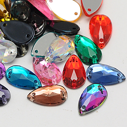 Mixed Color Sew on Rhinestone, Taiwan Acrylic Rhinestone, Two Holes, Garments Accessories, Faceted Teardrop, Mixed Color, 13x8x3.5mm, Hole: 1mm