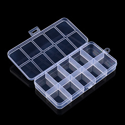Clear Plastic Bead Storage Containers, 10 Compartments, Rectangle, Clear, 12.8x6.7x1.7cm, Hole: 5mm, compartment: 24x30mm