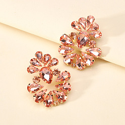 Бледно-Розовый Сверкающие геометрические серьги с когтями из сплава и стеклянными камнями — смелое эффектное украшение для женщин, розовый жемчуг, Размер 1