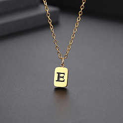 Letter E Titanium Steel Rectangle with Initial Letter Pendant Necklace with Cable Chains for Women, Golden, Letter.E, 17.72 inch(45cm)