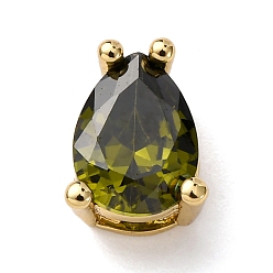 Темно-оливково-зеленый Подвески-слайдеры из латуни с микропаве из кубических цирконий в форме капли, долговечный, стойки покрытие, без кадмия и без свинца, реальный 18 k позолоченный, темно-оливковый зеленый, 8.5x6.5x5.5 мм, отверстие : 5.5x2 мм
